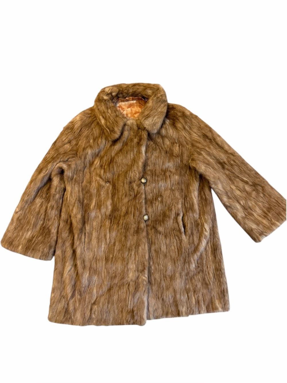 Vintage Richard Rich Genuine Mink Fur Coat Brown Women L XL 46” Bust 32” Long